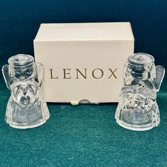 Lenox Crystal Angel Salt & Pepper Set 3" Preowned in box With Stoppers Christmas - Picture 1 of 13